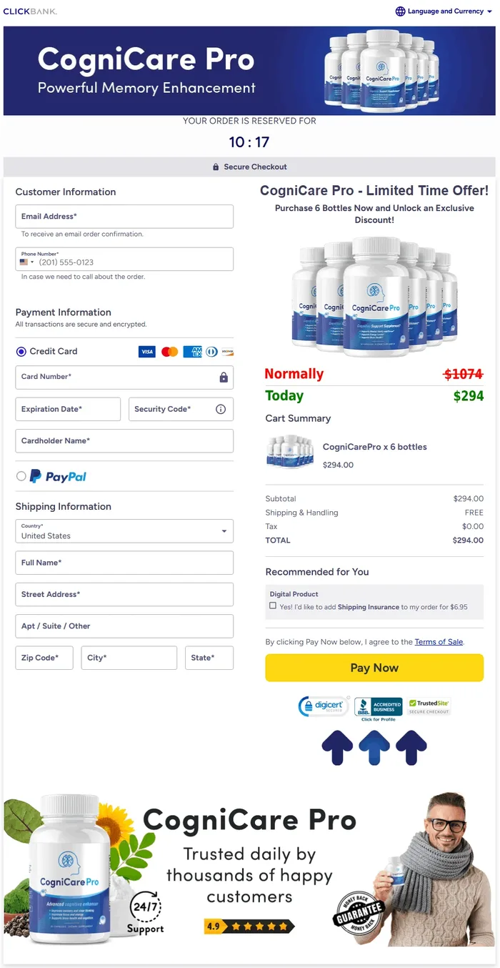 CogniCare Pro secure ClickBank checkout page